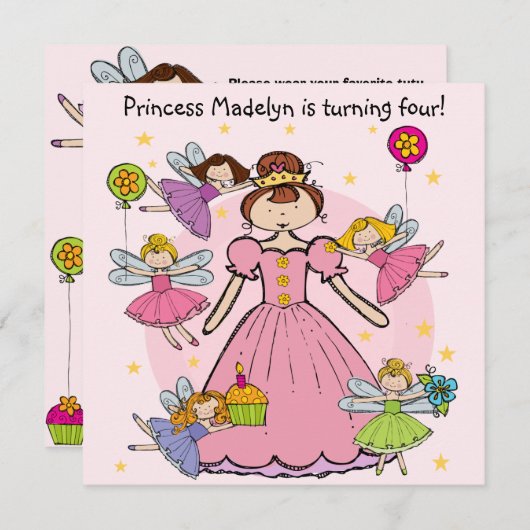妖精のプリンセスによってカスタマイズ誕生日の招待 招待状 (正面/裏面)