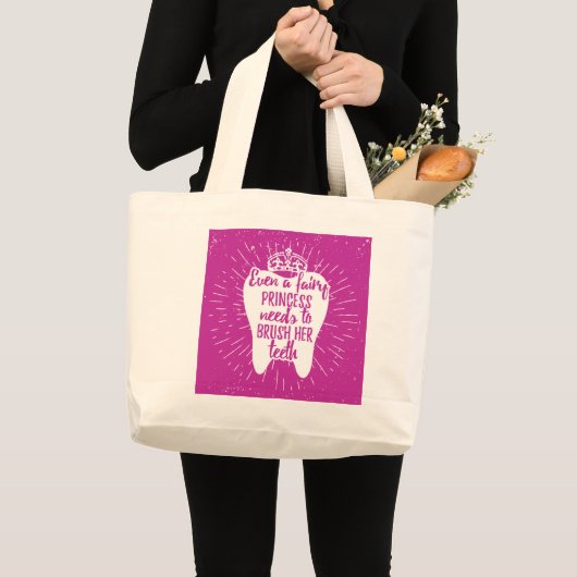妖精のプリンセスは彼女の歯をみがく必要があります ラージトートバッグ (正面(商品))