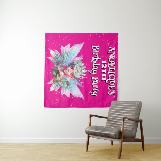 妖精のプリンセスピンクの装飾女の子の誕生日 タペストリー (インサイチュ(横))