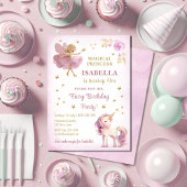 妖精のプリンセスユニコーンガール1歳の誕生日 招待状