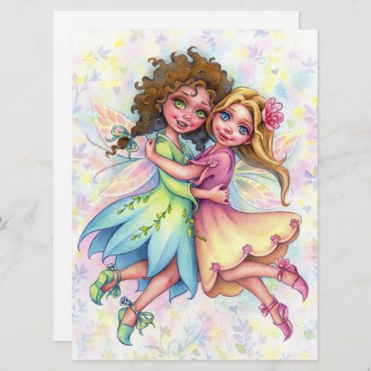 妖精のベスティーズかわいい女の子の友人ファンタジーアートカード (正面/裏面)