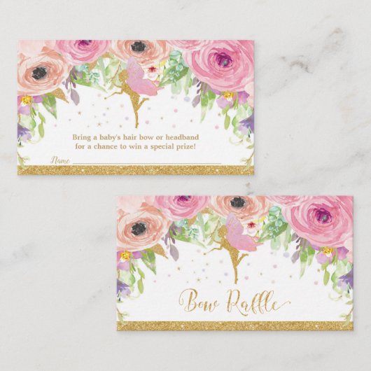 妖精のベビーシャワーの弓ラッフルのヘッドバンドの女の赤ちゃん エンクロージャーカード (正面/裏面)