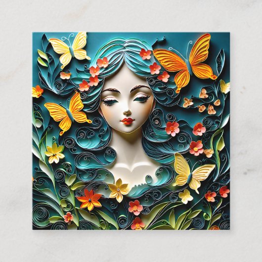 妖精のポートレートが群がるシーンを見せるかもしれない スクエア名刺 (正面)