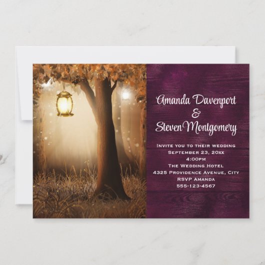 妖精のライトが輝く魔法の森のウェディング 招待状 (正面)