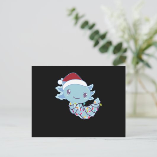 妖精のライトのアクソロトル動物のおもしろいクリスマス ポストカード (スタンド正面)