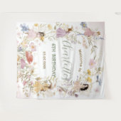 妖精のワイルドフラワーの花の生えた広場の誕生日おめでとう タペストリー (正面(横))