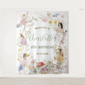 妖精のワイルドフラワーの花畑の花の誕生日ウェルカム タペストリー (正面)