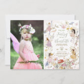 妖精のワイルドフラワーの花畑の誕生日写真 招待状 (正面)