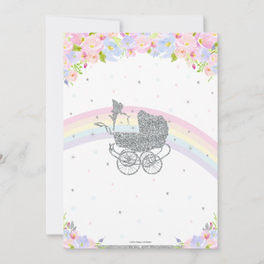 妖精のヴィンテージプラムフローラシルバーベイビーシャワー 招待状 (裏面)