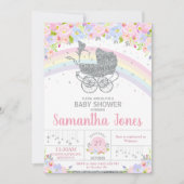 妖精のヴィンテージプラムフローラシルバーベイビーシャワー 招待状 (正面)