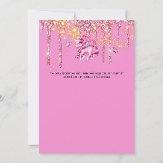 妖精の一角蝶グリッターピンクローズ 招待状 (裏面)