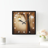 妖精の光で魔法の森 スクエア壁時計 (ホーム)
