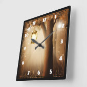 妖精の光で魔法の森 スクエア壁時計 (傾斜)