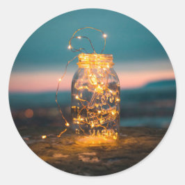 妖精の光を持つ瓶の夕日ロマンチック ハートシール