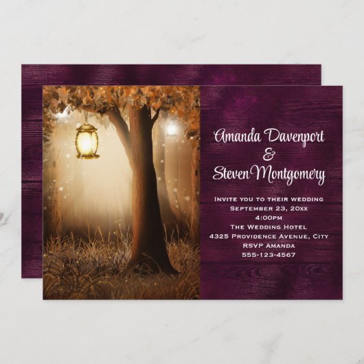 妖精の光を持つ魔法の森結婚 招待状 (正面/裏面)