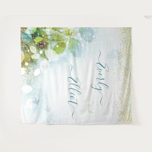 妖精の光 青緑色 結婚式 タペストリー (正面(横))