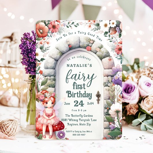 妖精の出入り口レッドヘアフェアリー最初の誕生日パーティー 招待状