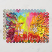 妖精の夜明け、魔法ブルー金ゴールドきらめき 招待状 (正面/裏面)