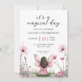 妖精の女の子の庭 ピンクの誕生日 招待状 (正面)