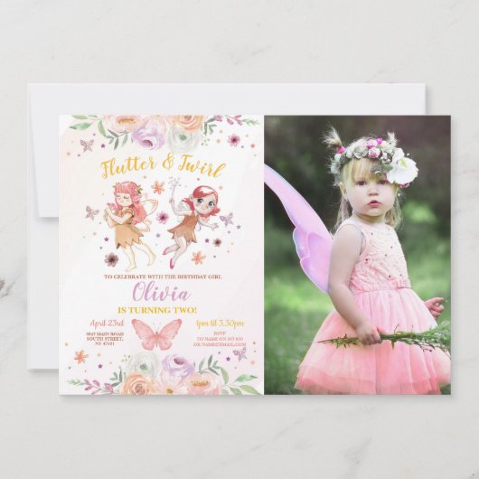 妖精の女の子の誕生日パーティーの妖精の写真 招待状 (正面)