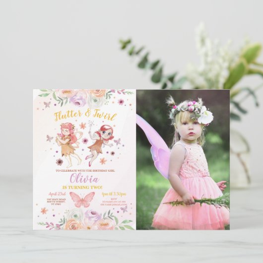 妖精の女の子の誕生日パーティーの妖精の写真 招待状 (スタンド正面)