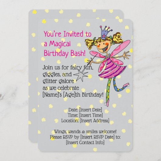 妖精の女の子の誕生日パーティーの招待 セーブザデート (正面/裏面)