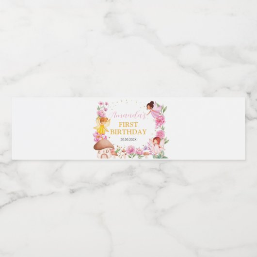 妖精の女の子の誕生日パーティーウォーターボトルラベル ペットボトルラベル (シングルラベル)