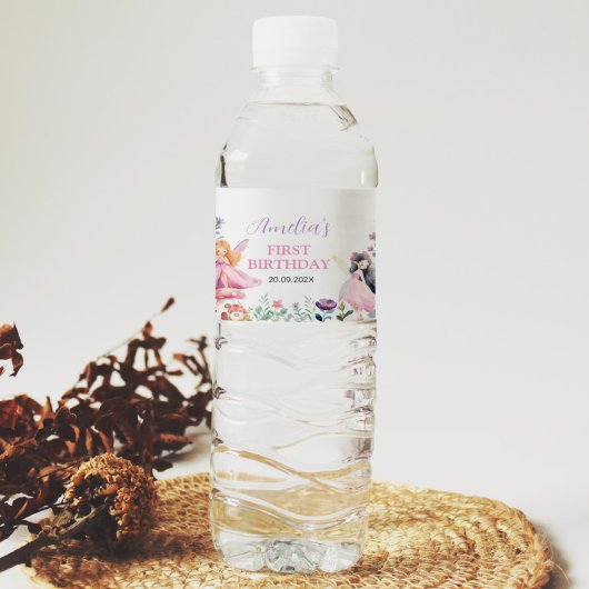 妖精の女の子の誕生日パーティーウォーターボトルラベル ペットボトルラベル