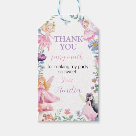 妖精の女の子の誕生日パーティーサンキューユユーラベル ギフトタグ (正面)
