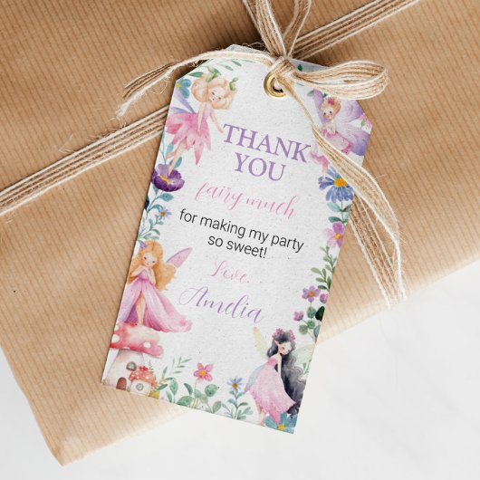 妖精の女の子の誕生日パーティーサンキューユユーラベル ギフトタグ