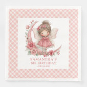 妖精の女の子の誕生日ピンクの花のナプキン (正面)