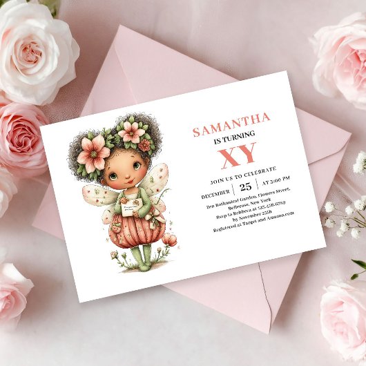 妖精の女の子の誕生日マジカルピンクの花の招待状 招待状