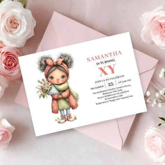 妖精の女の子の誕生日マジカルフラワーブラッシュ招待状 招待状