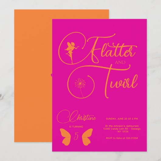 妖精の女の子の誕生日 ミニマリスト シンプル モダン 招待状 (正面/裏面)