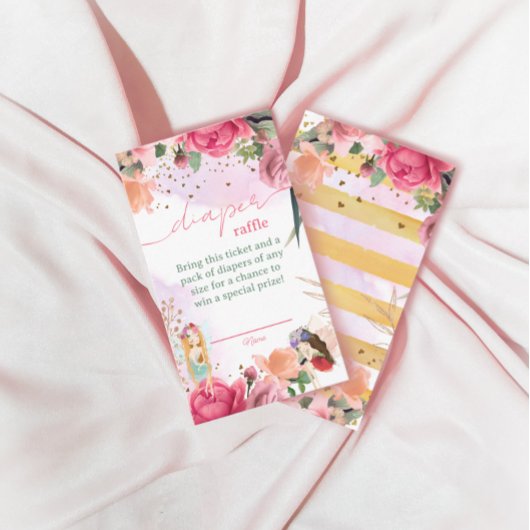 妖精の女の子の赤ちゃんシャワーおむつラッフルチケット エンクロージャーカード