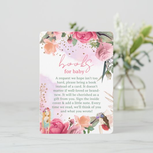 妖精の女の子の赤ちゃんシャワー本のリクエスト エンクロージャーカード (スタンド正面)