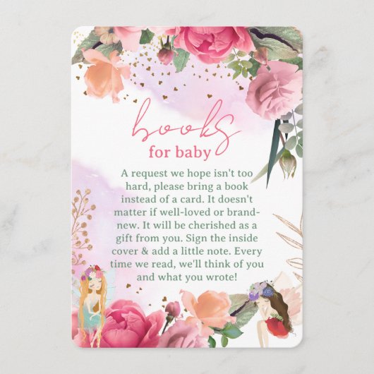 妖精の女の子の赤ちゃんシャワー本のリクエスト エンクロージャーカード (正面)