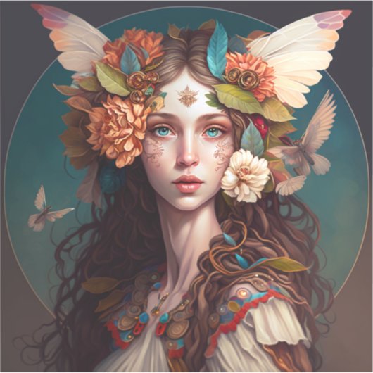 妖精の女の子ファンタジーアートステッカー シール (正面)
