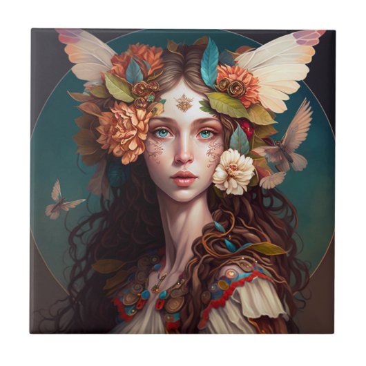 妖精の女の子ファンタジーアートセラミックタイル タイル (正面)