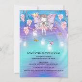 妖精の女の子魔法の誕生日ライトバタフライ 招待状 (正面)