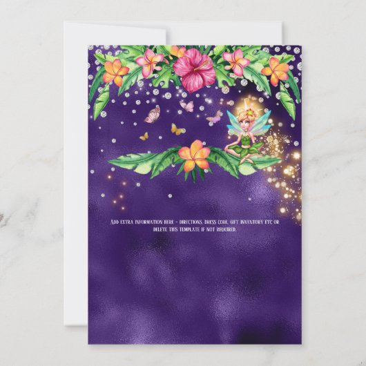 妖精の女の子魔法グリッタートロピカルガーデンきらめく 招待状 (裏面)