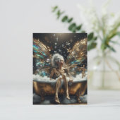 妖精の女性がバブルバスに乗金ゴールド ポストカード (スタンド正面)
