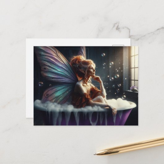 妖精の女性がバブルバスに ポストカード (正面/裏面インサイチュ)
