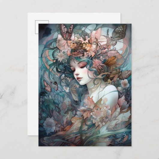 妖精の女性超現実的ファンタジーアート ポストカード (正面/裏面)
