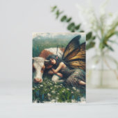 妖精の女王がペットの牛の上で眠っている ポストカード (スタンド正面)