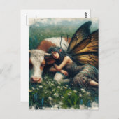 妖精の女王がペットの牛の上で眠っている ポストカード (正面/裏面)