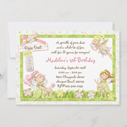 妖精の妖精の誕生日のパーティの招待状 招待状 (正面)