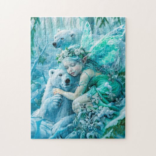 妖精の子とよくはしゃぐホッキョクグマ ジグソーパズル (縦)