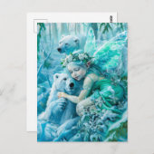 妖精の子とよくはしゃぐホッキョクグマ ポストカード (正面/裏面)