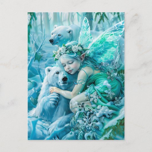 妖精の子とよくはしゃぐホッキョクグマ ポストカード (正面)